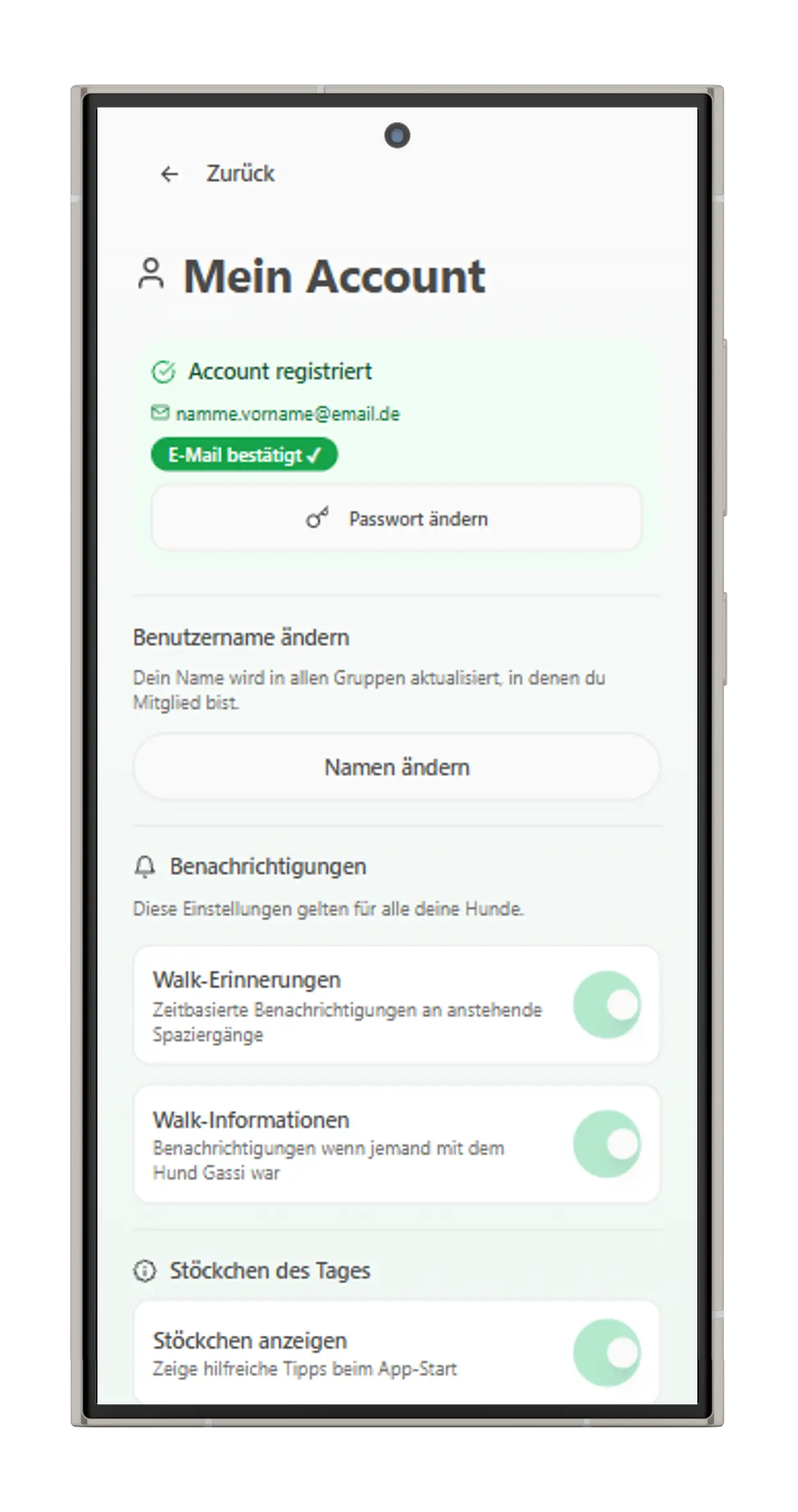 Erinnerungs-Einstellungen - Settings Screen